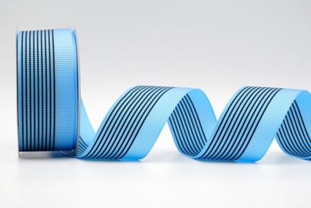 Синяя прямая линейная атласная лента с дизайном_K1756-319